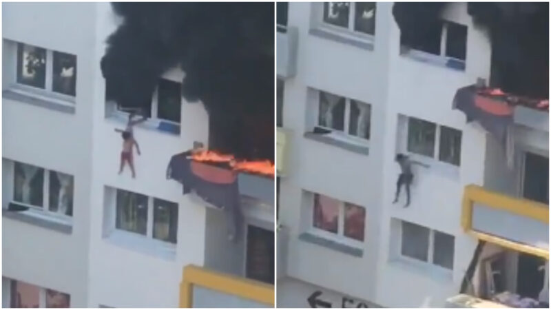 惊险30秒！法国2幼童从公寓4楼跳出火海逃生