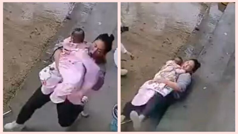 中國媽媽抱著孩子摔倒 本能反應感動網民(視頻)
