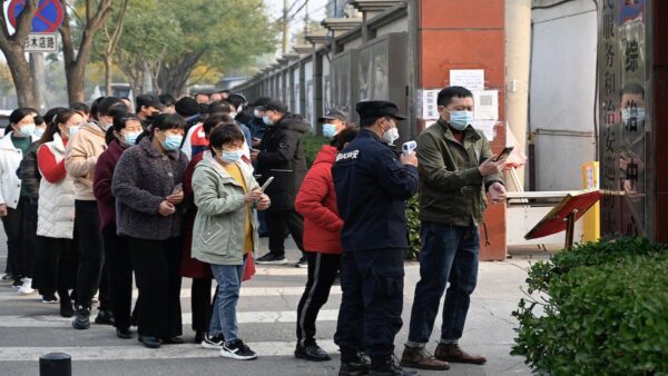 On October 30th, Beijing residents lined up for nucleic acid testing.  (JADE GAO/AFP via Getty Images)