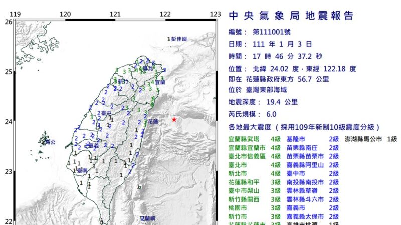台灣東部海域6.0地震 台北民眾：搖晃近1分鐘