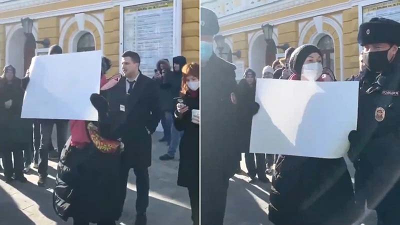 俄女舉白紙上街被抓 警察：就是在反戰（視頻）
