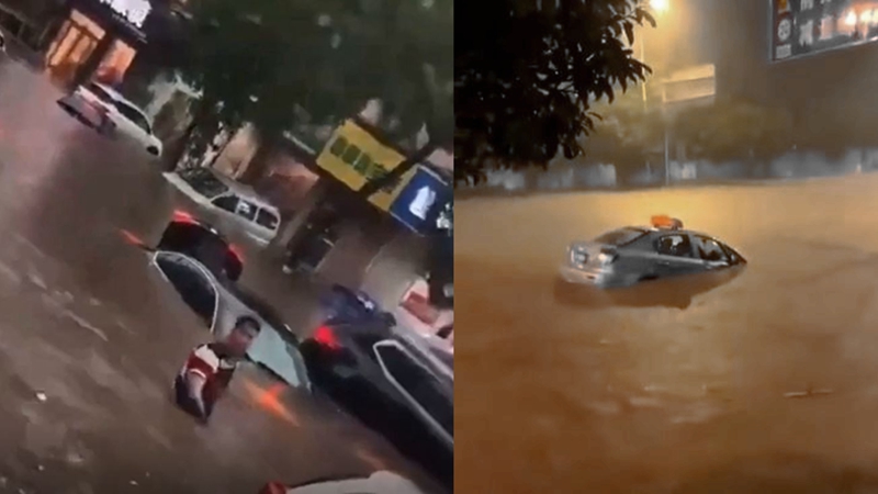 重慶、青島暴雨 路上車輛「被浪拍飛」（視頻）