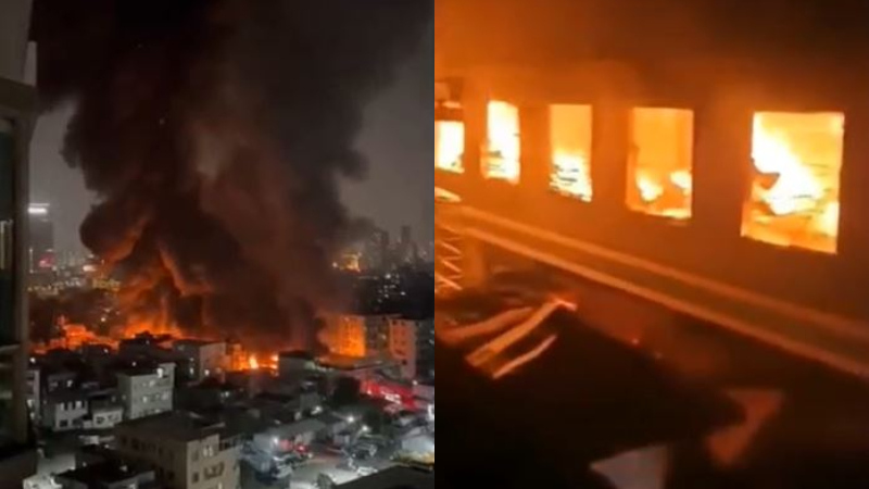 广州市场起火烧毁 市民：“不得了，吓死人！”（视频）