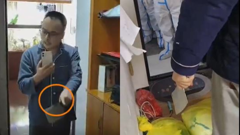 不堪忍受清零隔离 中国人被逼提菜刀反抗（视频）