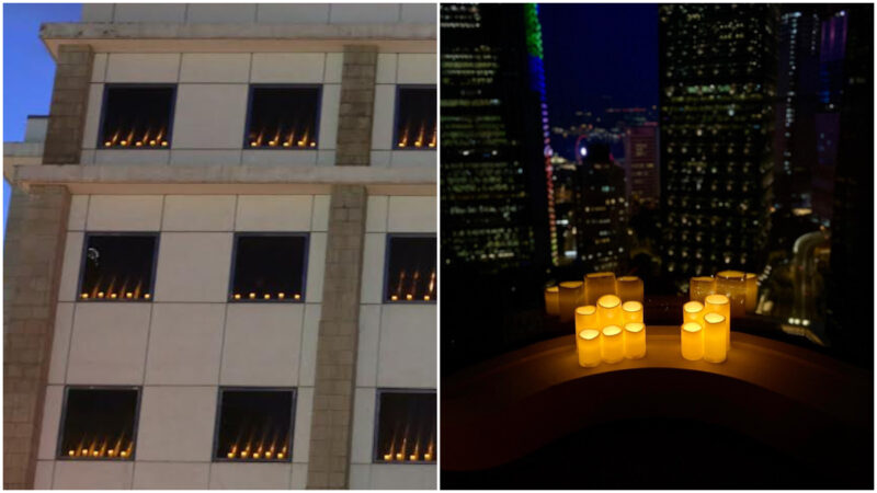 悼六四美歐使館接力 美駐港領館窗戶擺滿蠟燭