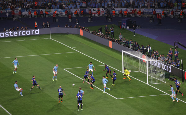 ISTANBUL, TURKEY - JUNE 10: Rodri of Manchester City scores the team's first goal during the UEFA Champions League 2022/23 final match between FC Internazionale and Manchester City FC at Atatuerk Olympic Stadium on June 10, 2023 in Istanbul, Turkey. 