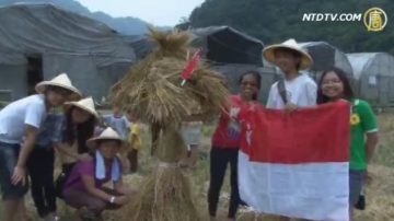 異國學子下田野 體驗有趣紮稻草人