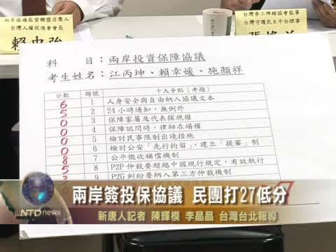 兩岸簽投保協議 民團打27低分