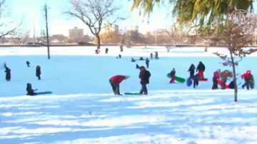 紐約六到十英吋高積雪 小朋友樂翻天