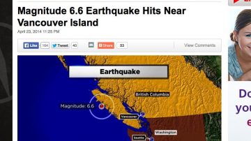 温哥华岛附近6.6级地震 暂无伤亡报告