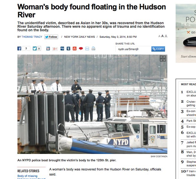 紐約哈德遜河現浮屍 死者30歲亞裔女