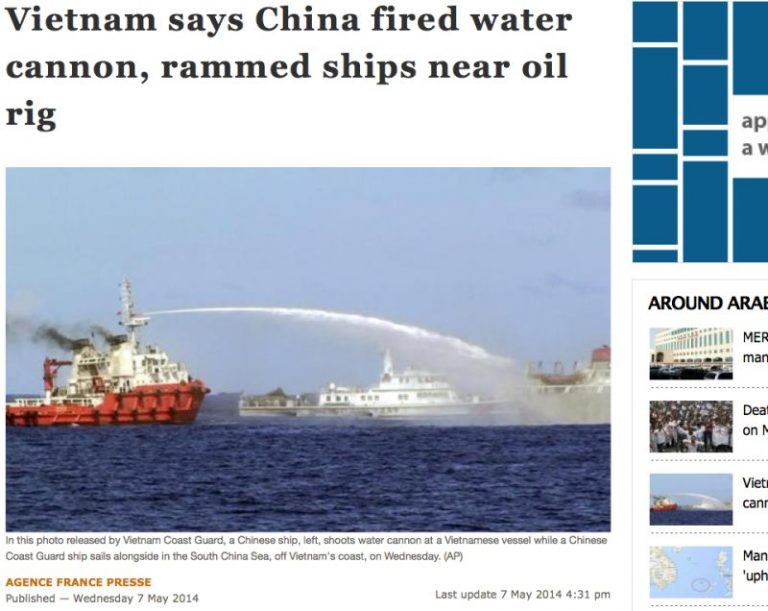 中越船艦海上水炮相向 百餘船艦緊張對峙