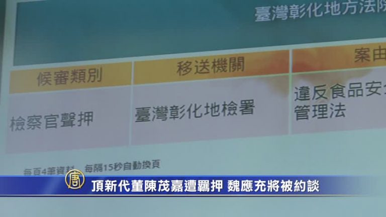 頂新代董陳茂嘉遭羈押 魏應充將被約談