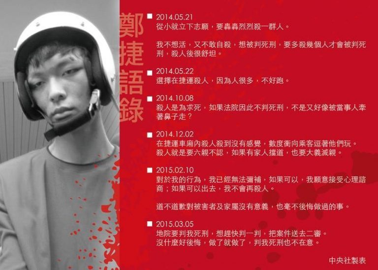 鄭捷言論冷酷如魔 法官斥其性如豺狼