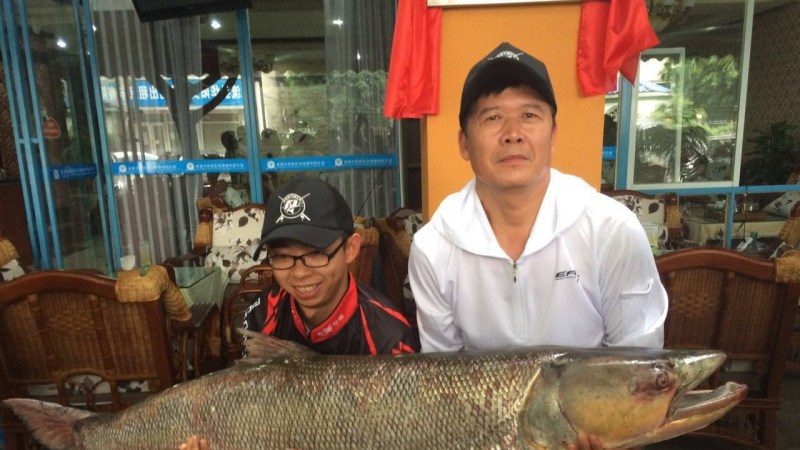四川父子釣起98.4斤重鱤魚 身長1.63米