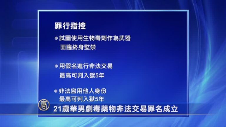 21歲華男劇毒藥物非法交易罪名成立