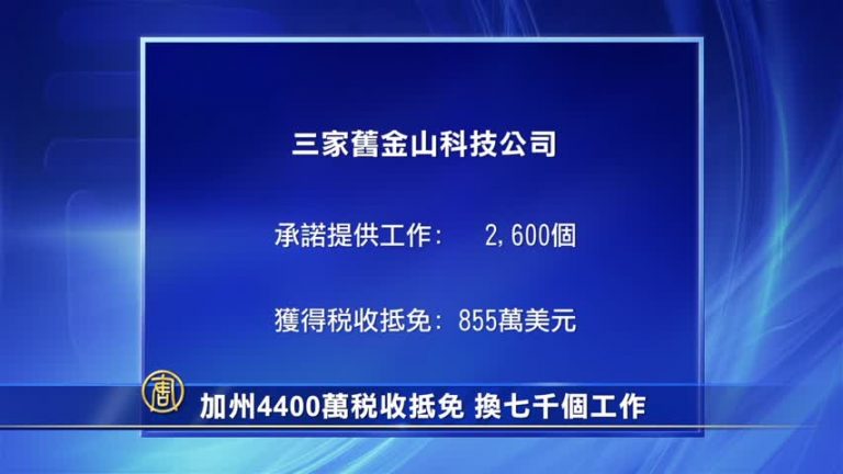 加州4400萬稅收抵免 換七千個工作
