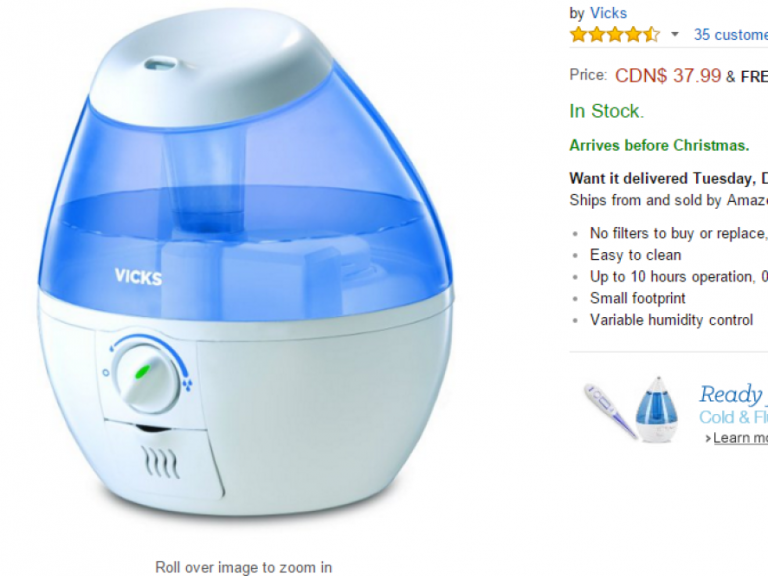 $37.99全加拿大包邮 ！Vicks VUL520WC 迷你冷雾加湿器