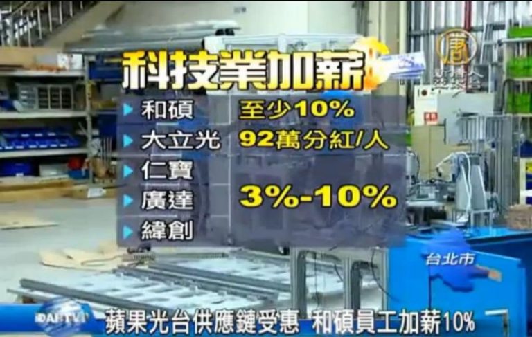 蘋果光台供應鏈受惠 和碩員工加薪10%