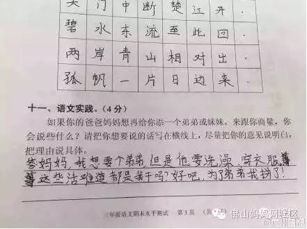 要不要弟妹？陆小学生回答“二孩”考题让人笑趴了！