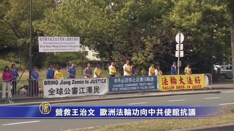營救王治文 歐洲法輪功學員向中共使館抗議