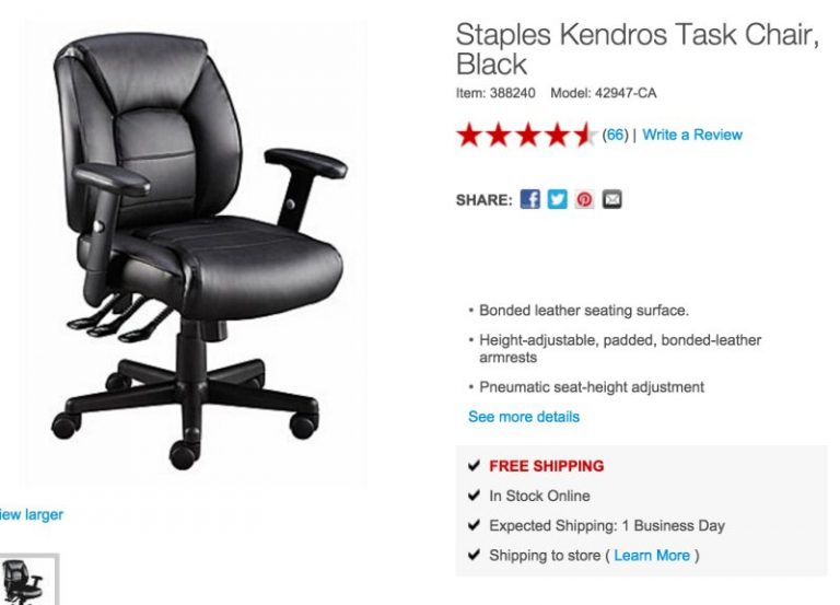 $94.95（原價$169.95） Staples Kendros 黑色辦公椅