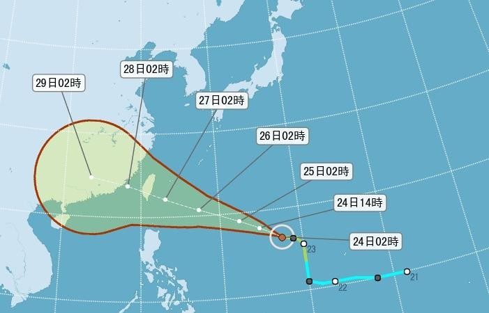 【更新】中颱梅姬直逼台灣 持續增強  25日晚或發海警