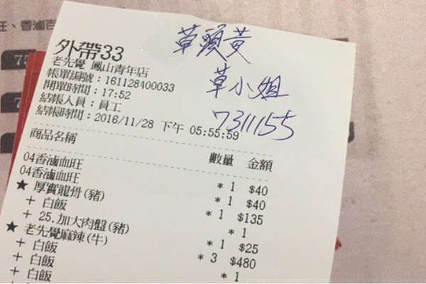 訂餐慘被改名字 網友笑翻：你的姓好稀有