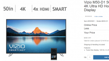 Vizio 50寸4K高清智能電視 $899.99