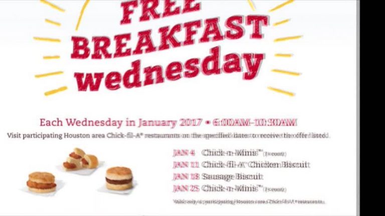 ChickfilA一月份每週三贈送免費早餐