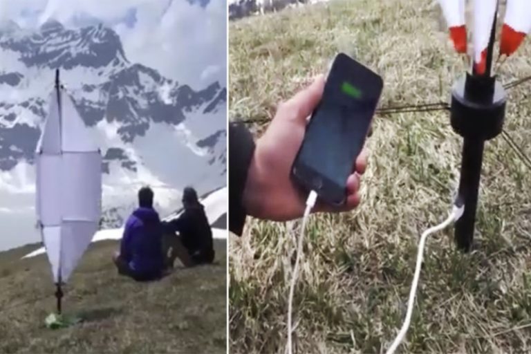 荒野露營再也不怕與外界失去聯絡啦！口袋裝發電傘 有風就能給手機等充電