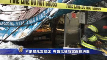 不堪暴风雪肆虐 布鲁克林商家雨棚坍塌
