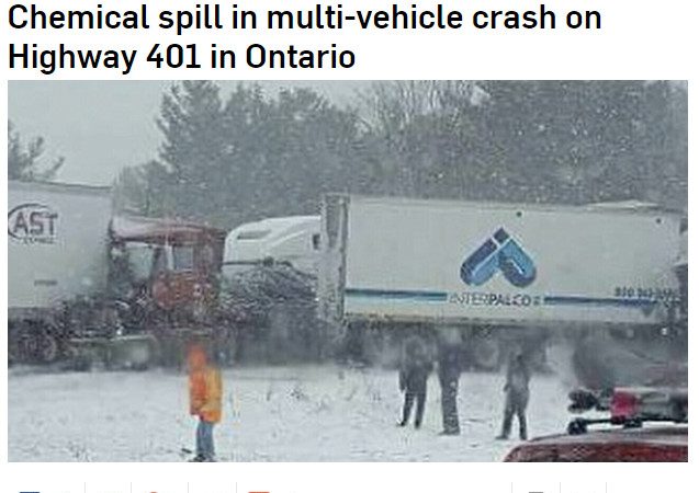 加拿大安省401高速连环车祸  化学泄露 居民疏散