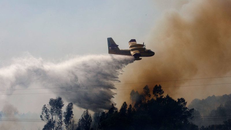 葡萄牙扑灭森林大火 消防飞机坠毁火势猛烈地区