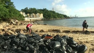 撞船洩露棕櫚油9千噸 污染香港海灘