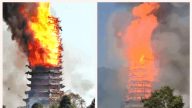 “亚洲第一高木塔”四川九龙寺灵官楼焚毁（视频）