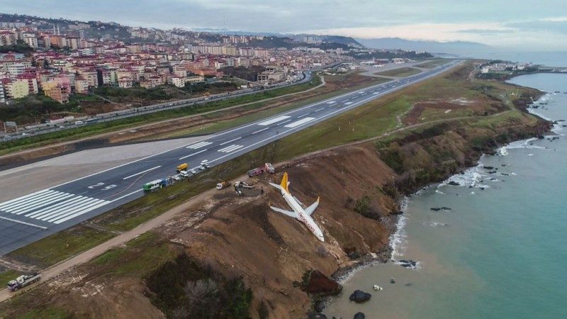 命懸一線！飛馬客機降落土耳其 卡在懸崖邊