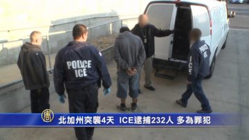 北加州突袭4天 ICE逮捕232人 多为罪犯