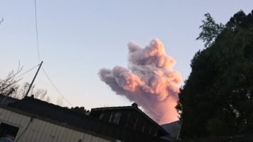 日本新燃岳火山喷发 火山灰酷似粉红小猫萌照热传