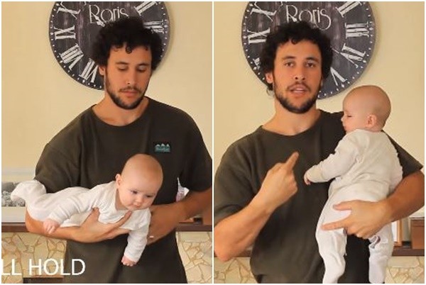 酷爸示範16種嬰兒抱法 寶寶表情淡定超搶戲