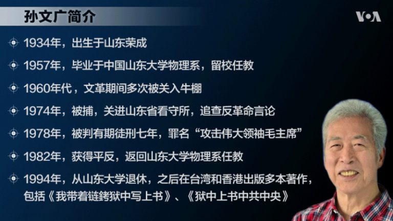 84歲孫文廣受訪《美國之音》被捕 情況不明