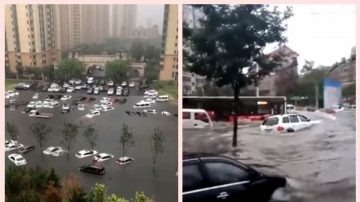 疑人工降雨变水灾 沈阳街道成水乡 淹没车辆（视频）