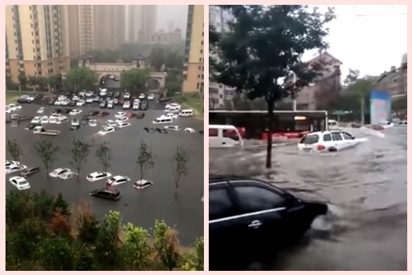 疑人工降雨变水灾 沈阳街道成水乡 淹没车辆（视频）