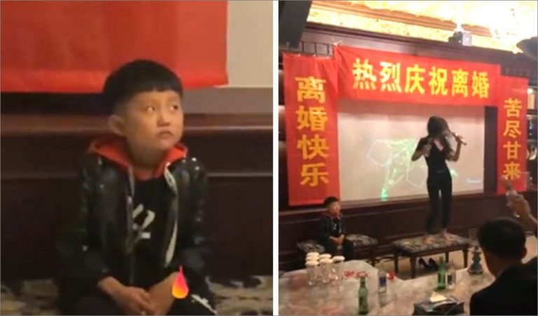 女子高歌慶離婚 兒子憂鬱懟白眼（視頻）