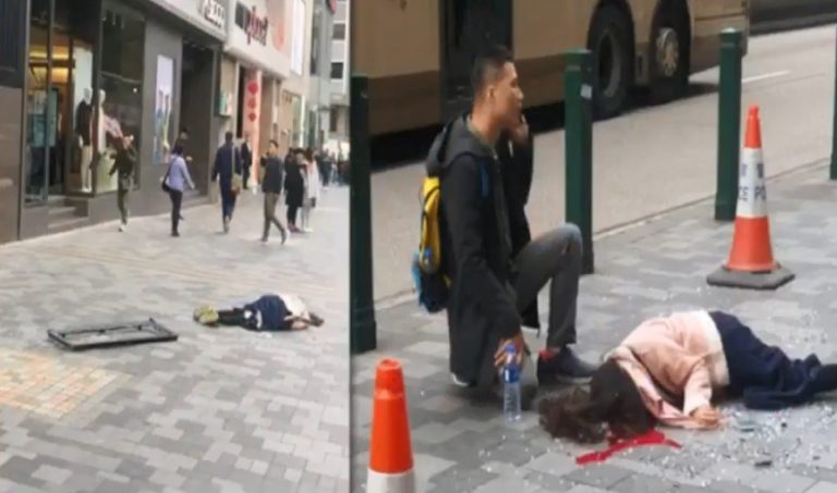 港鬧市「天降鋁窗」 佛山女倒臥血泊男友嚇呆