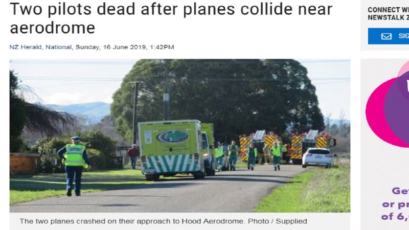 新西兰轻型飞机降落前空中相撞 2飞行员身亡