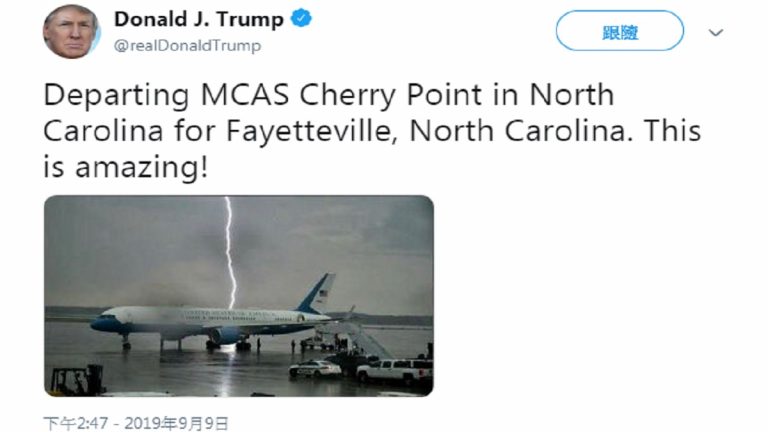 北卡閃電雷鳴之際 美國空軍一號險遭雷擊
