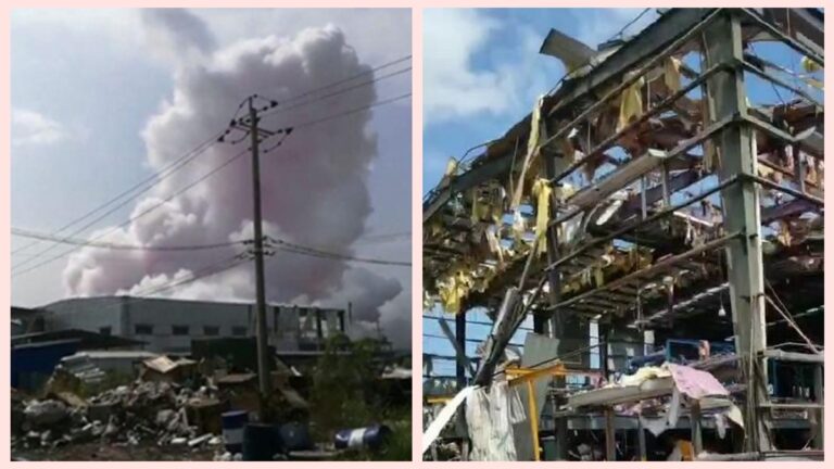 廣西化工廠爆炸驚現粉紅蘑菇雲 已致4死6傷