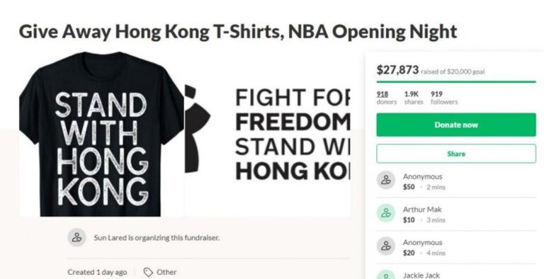 中共停播NBA激怒美球迷 眾籌製「撐香港」黑衫看揭幕戰