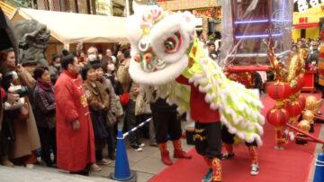 日本橫濱中華街舞獅採青過新年